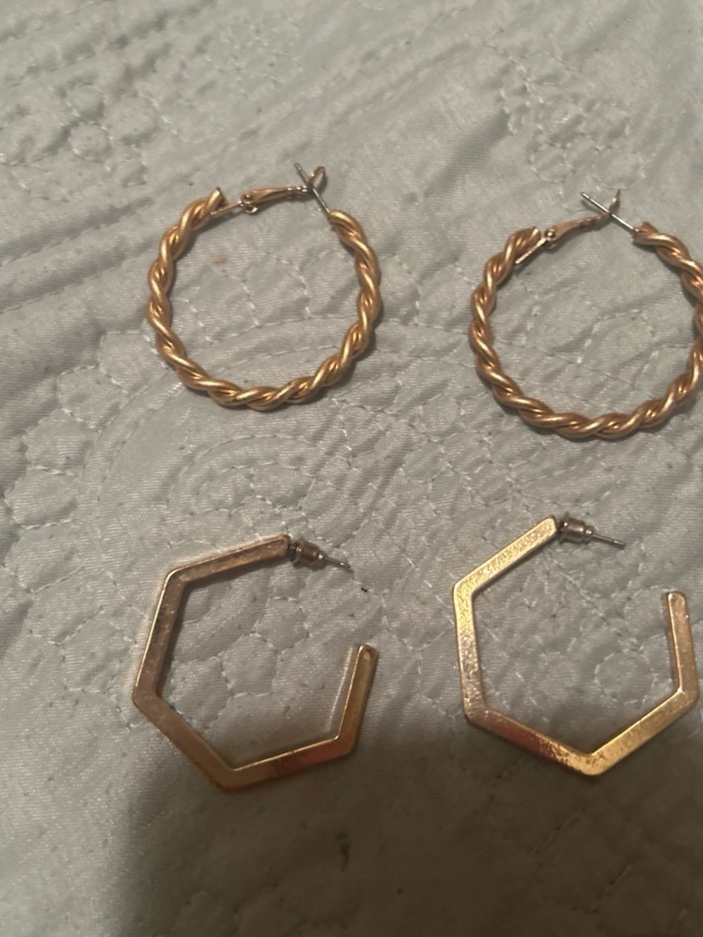 Gold Twisted Hoop & Hexagon Hoop Earring Set - Women Jewelry